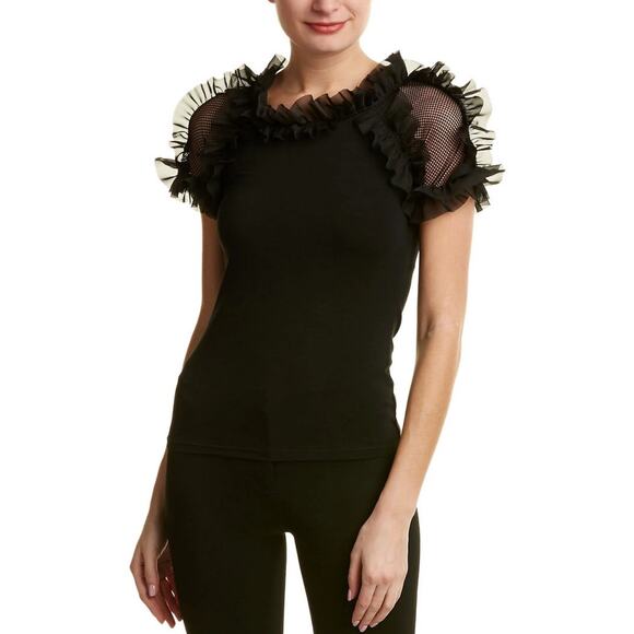 Sioni Tops - Sioni Goth Black Ruffle Mesh Short Sleeve Blouse Size M